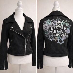 Silence + Noise Black Faux Suede Moto Jacket “Let’s Be Better Humans”